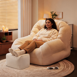 Fauteuil Pouf Adulte Blanc Avec Repose-pieds – L'Harmony