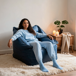 Fauteuil Pouf Salon Bleu Cuir – Le Lodge