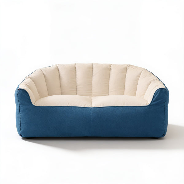 Canapé Pouf Modulable Bicolore Beige Bleu – Le Bliss – Studio fond blanc
