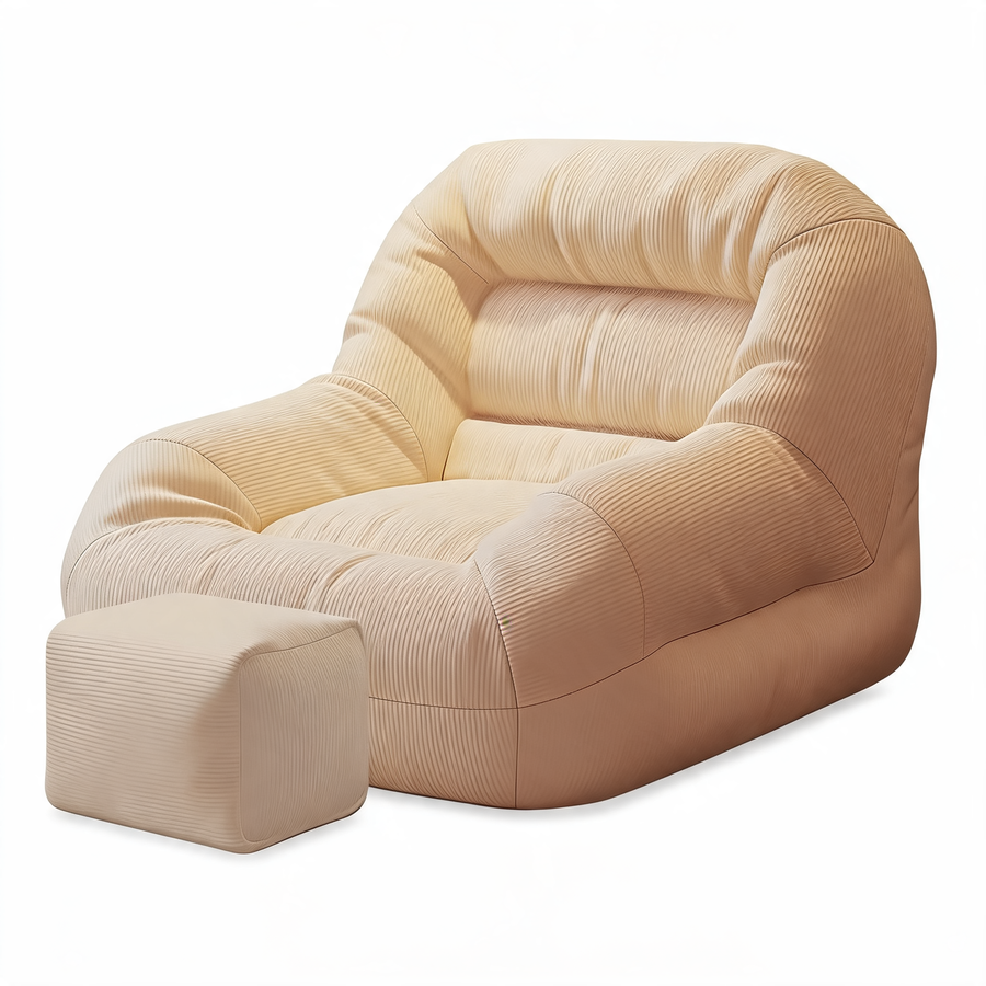 Fauteuil Pouf Adulte Blanc Avec Repose-pieds – L'Harmony