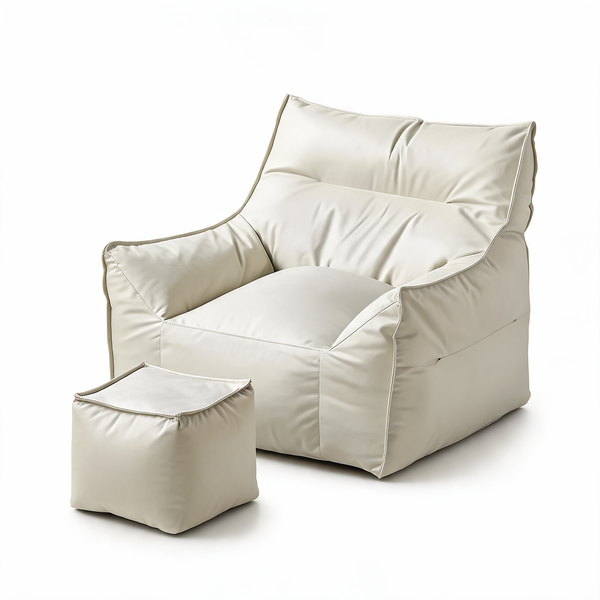 Fauteuil Pouf Blanc Cuir – Le Calm – Studio fond blanc