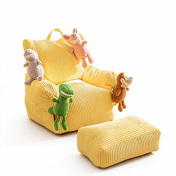 Fauteuil Pouf Chambre Ado Velours Jaune – Le Moss – Studio fond blanc