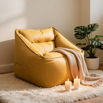 Fauteuil Pouf Cuir Jaune – Le Lodge