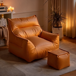 Fauteuil Pouf Design Orange Cuir – Le Calm