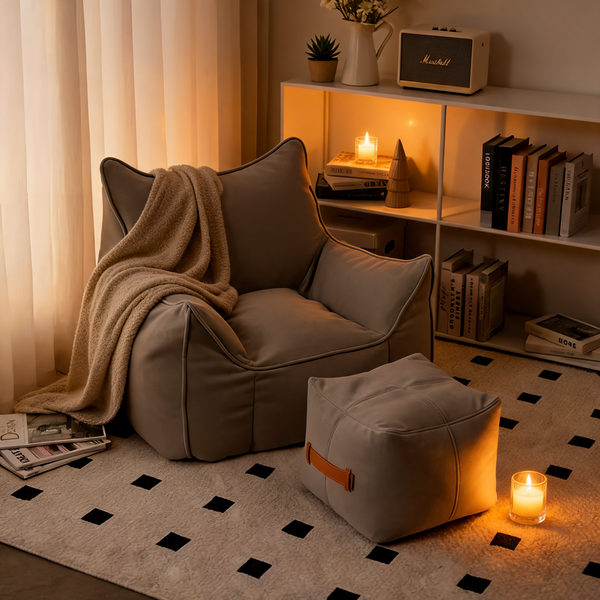 Fauteuil Pouf Gris Salon – Le Veil – Lifestyle