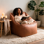 Fauteuil Pouf Orange Cuir – Le Lodge