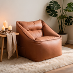 Fauteuil Pouf Orange Cuir – Le Lodge