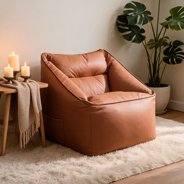 Fauteuil Pouf Orange Cuir – Le Lodge – Lifestyle