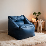 Fauteuil Pouf Salon Bleu Cuir – Le Lodge