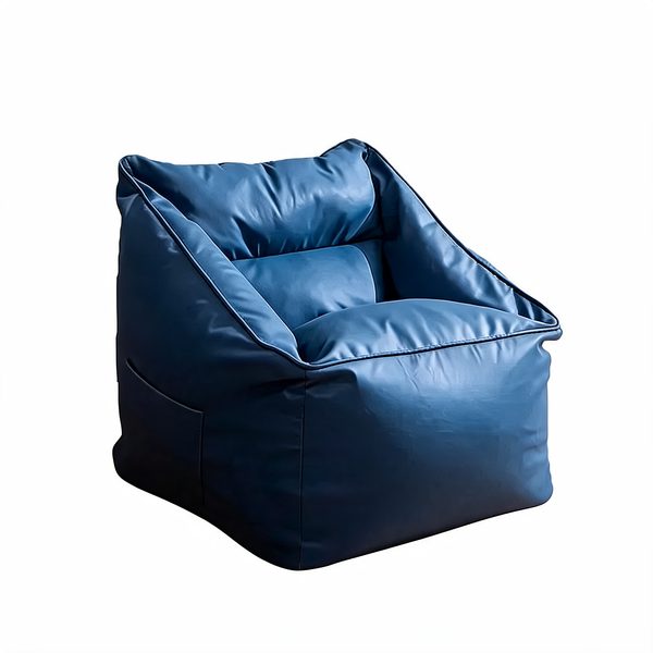 Fauteuil Pouf Salon Bleu Cuir – Le Lodge – Studio fond blanc