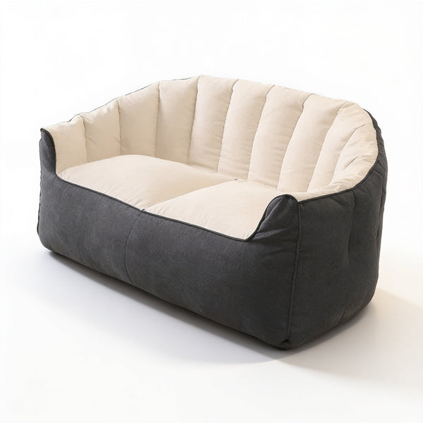 Grand Pouf Canapé Bicolore Beige Gris – Le Bliss – Studio fond blanc