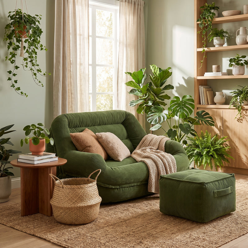 Pouf canapé velours côtelé vert Le Plush
