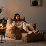 Petit Fauteuil Pouf Beige Cuir – Le Dawn