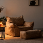 Petit Fauteuil Pouf Beige Cuir – Le Dawn