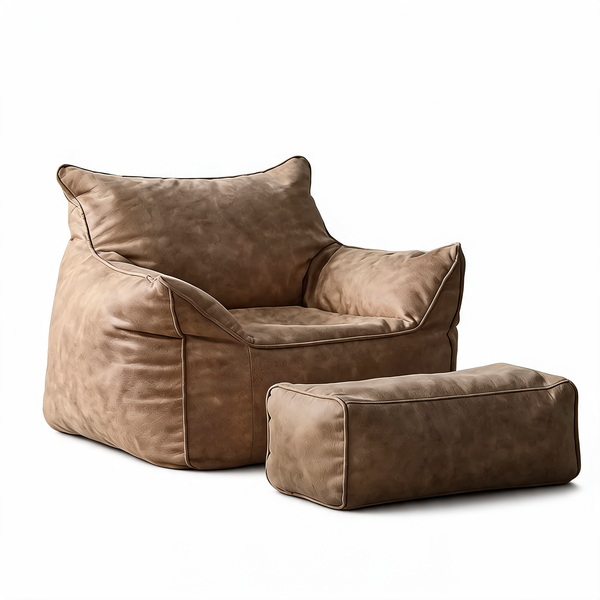 Petit Fauteuil Pouf Beige Cuir – Le Dawn – Studio fond blanc