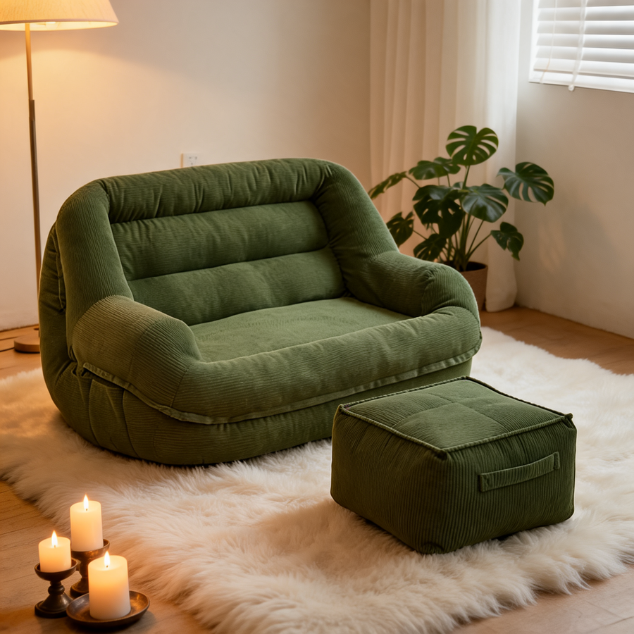 Pouf velours côtelé