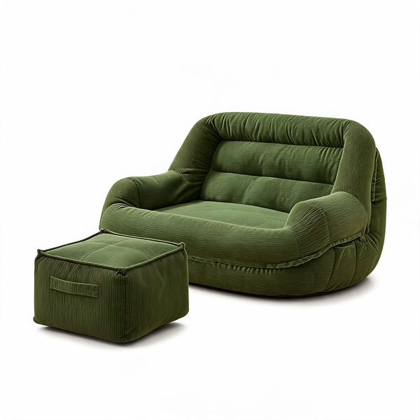 Pouf Canapé Velours Côtelé Vert – Le Plush – Studio fond blanc