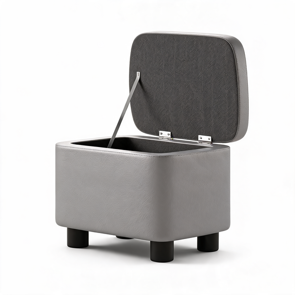 Pouf Coffre Cuir Gris – Le Vault – Studio fond blanc