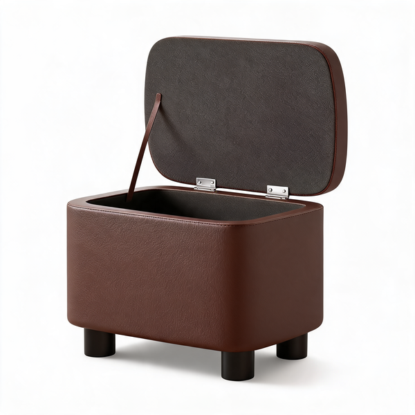 Pouf Coffre Cuir Marron – Le Vault – Studio fond blanc