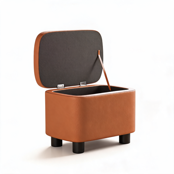 Pouf Coffre Cuir Orange – Le Vault – Studio fond blanc