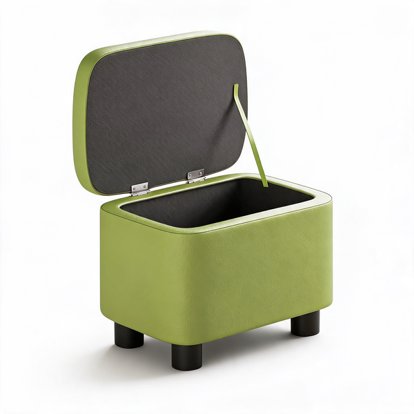 Pouf Coffre Cuir Vert Rangement – Le Vault – Studio fond blanc