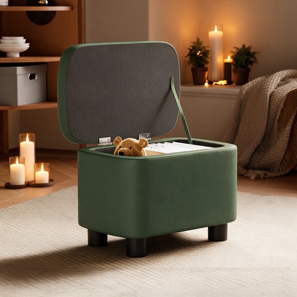 Pouf Coffre Vert Foncé Cuir – Le Vault – Lifestyle