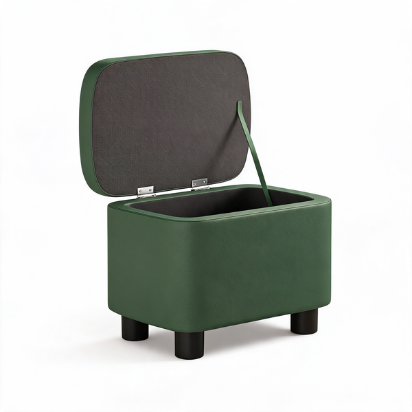 Pouf Coffre Vert Foncé Cuir – Le Vault – Studio fond blanc