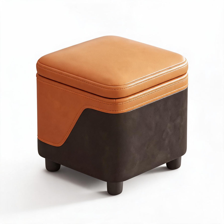 Pouf Cube Rangement Orange et Marron – Le Stash