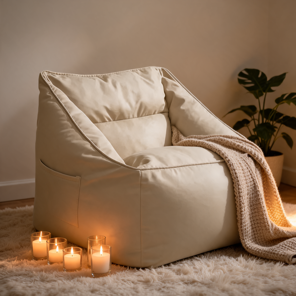 Pouf Cuir Beige Fauteuil – Le Lodge – Lifestyle