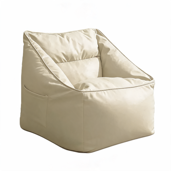 Pouf Cuir Beige Fauteuil – Le Lodge – Studio fond blanc