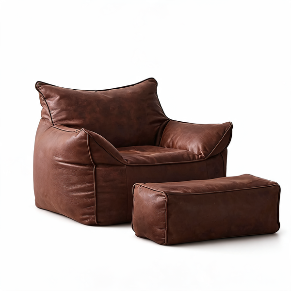 Pouf En Cuir Marron Fauteuil – Le Dawn – Studio fond blanc