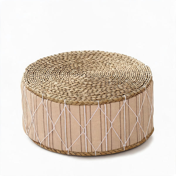 Pouf En Rotin Tressé Tabouret Beige – Le Zen – Studio fond blanc