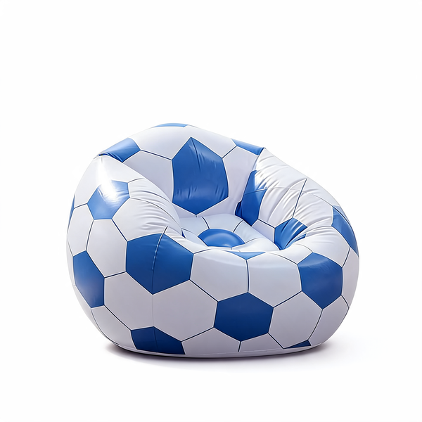 Pouf Gonflable Extérieur Football Bleu – Le Score – Studio fond blanc