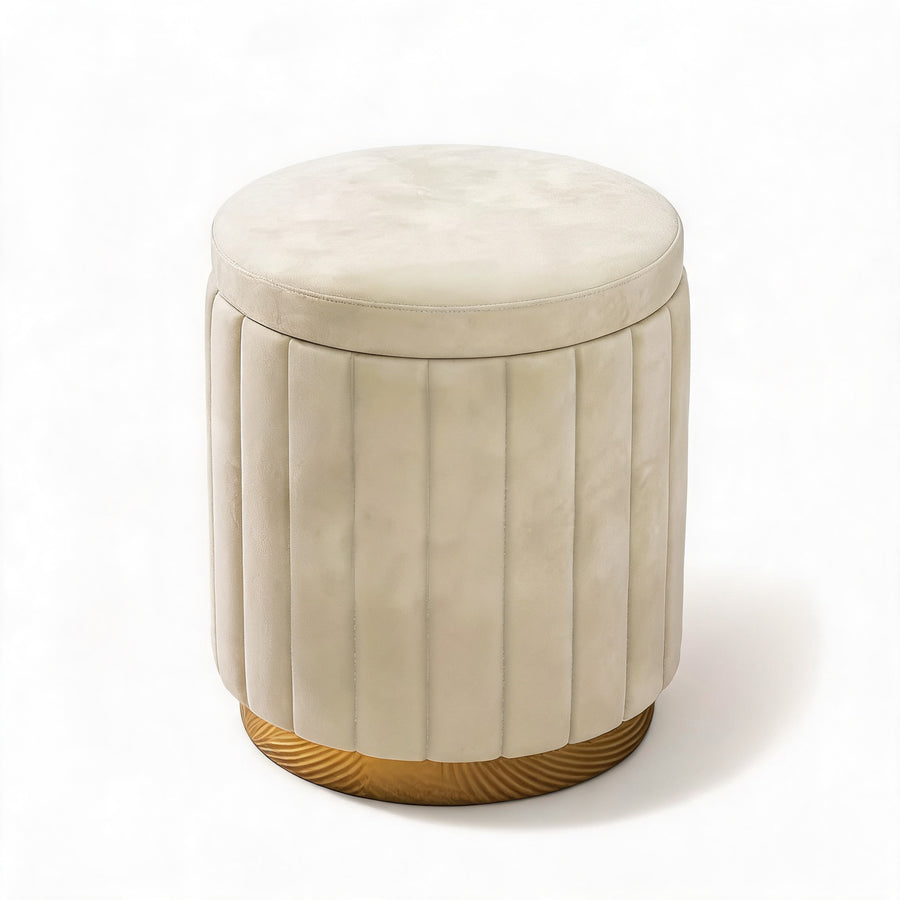 Pouf Rond Rangement Blanc – Le Vanity