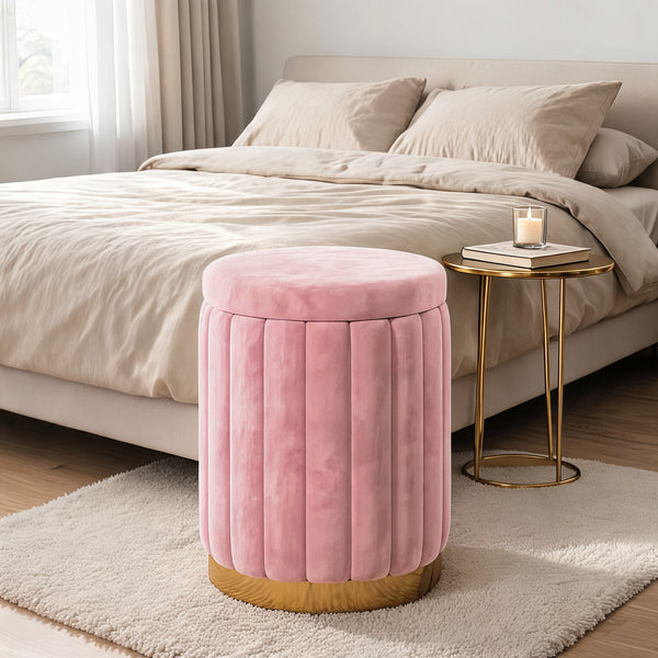 Pouf Rose Velours – Le Vanity – Lifestyle avec rangement