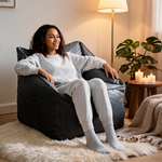 Pouf Salon Cuir Gris Foncé Fauteuil – Le Lodge