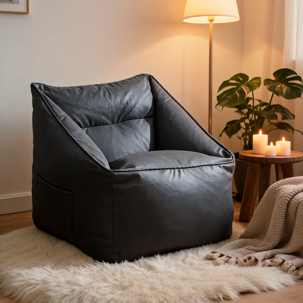 Pouf Salon Cuir Gris Foncé Fauteuil – Le Lodge – Lifestyle