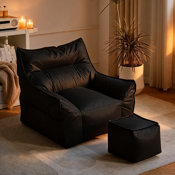 Pouf Salon Noir Fauteuil Cuir – Le Calm – Lifestyle