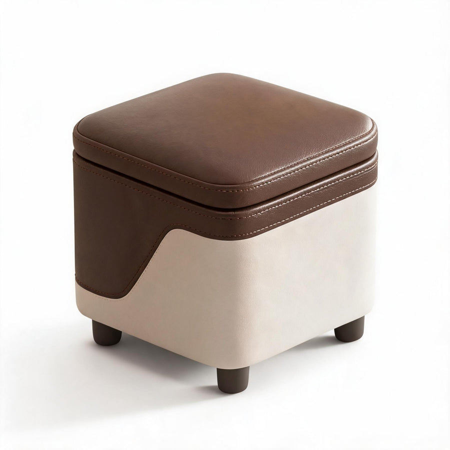 Pouf Salon Rangement Marron et Blanc – Le Stash