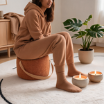 Pouf Tissu Bouclette Tabouret Orange – Le Tabou
