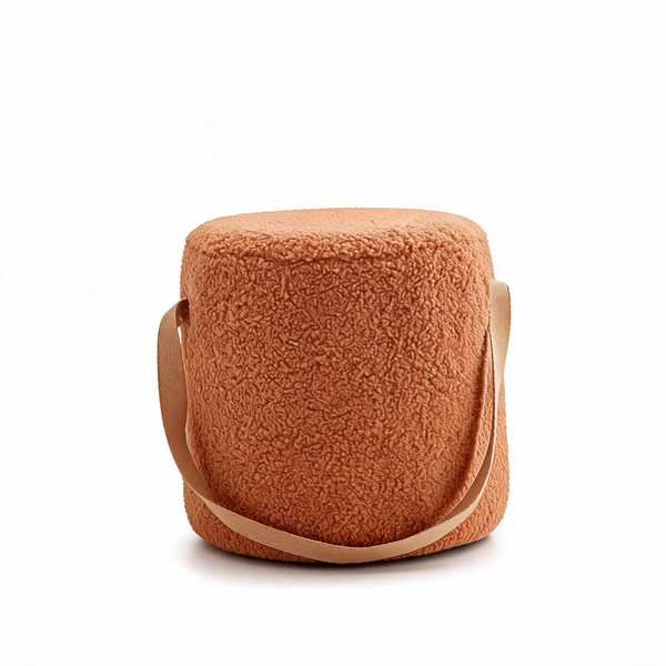 Pouf Tissu Bouclette Tabouret Orange – Le Tabou – Studio fond blanc