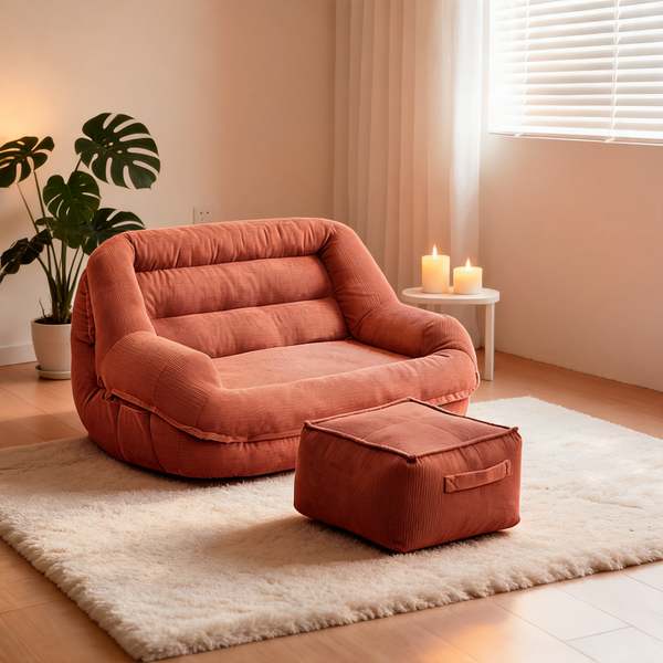 Pouf Velours Côtelé Terracotta – Le Plush – Lifestyle