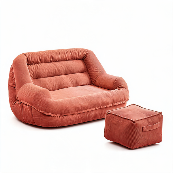 Pouf Velours Côtelé Terracotta – Le Plush – Studio fond blanc