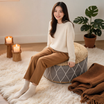 Tabouret Pouf Salon Gris En Rotin – Le Zen