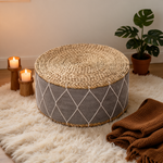 Tabouret Pouf Salon Gris En Rotin – Le Zen