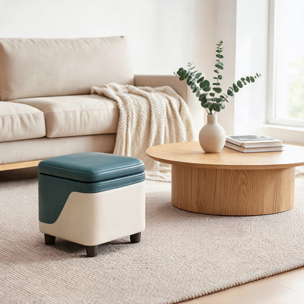 Tabouret Pouf Salon Bleu et Blanc – Le Stash – Lifestyle